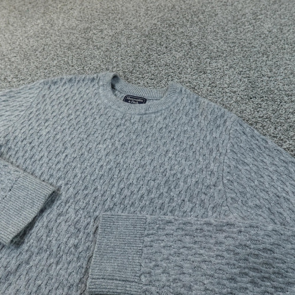 Abercrombie‎ Fitch Sweater Mens M Gray Cable Knit Crewneck Wool Blend Pullover